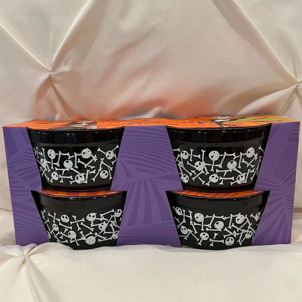Disney Jack Skellington Ceramic Ramekins Set of 4 NWT Black and White